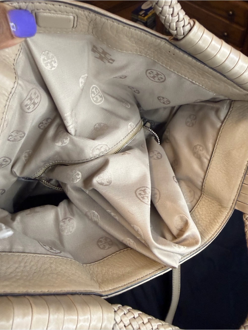 Tory Burch Marion Fold-Over Crossbody Bag | Pebbled Leather | Light Beige/Taupe - Picture 15 of 15